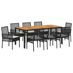 vidaXL Have Spisebordss&aelig;t 9 stk. Sort polyrattan