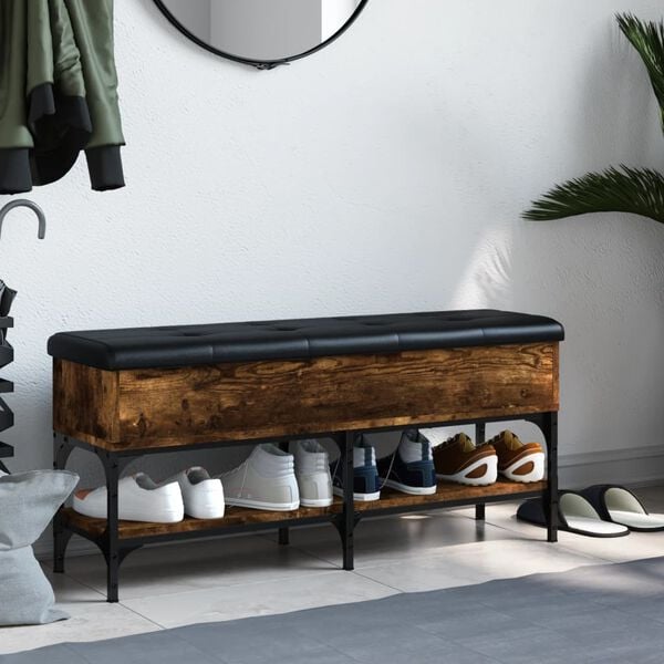 vidaXL skobænk 102x32x45 cm konstrueret træ røget egetræsfarve