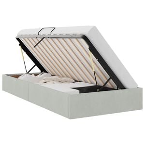 vidaXL Ottoman Sengestel med opbevaring Lysegr&aring; 90 x 190 cm Fl&oslash;jl