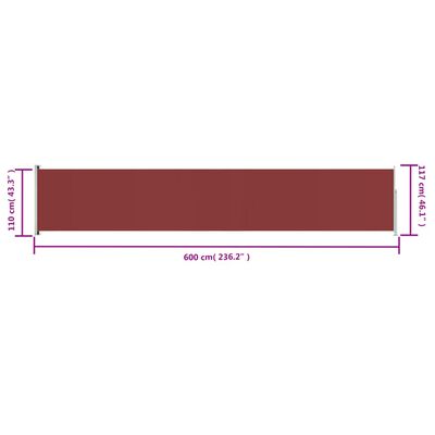 vidaXL sammenrullelig sidemarkise til terrassen 117x600 cm rød