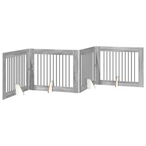 vidaXL Sammenklappelig hundegitter med stativer 4 pcs Gr&aring; sonoma-eg