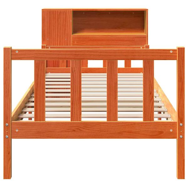 vidaXL seng med reol uden madras 75x190 cm massivt træ gyldenbrun