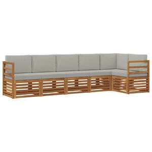 vidaXL Sektionalsofa s&aelig;t 6 pcs Naturlig og Lys Gr&aring; Massivt Akacietr&aelig;