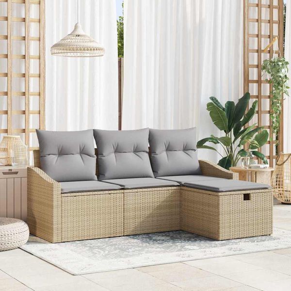 vidaXL Sofa S&aelig;t med pude 4 pcs polyrattan