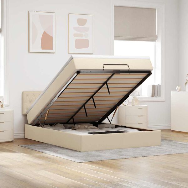 vidaXL ottoman seng med madras 140x200 cm stof cremefarvet