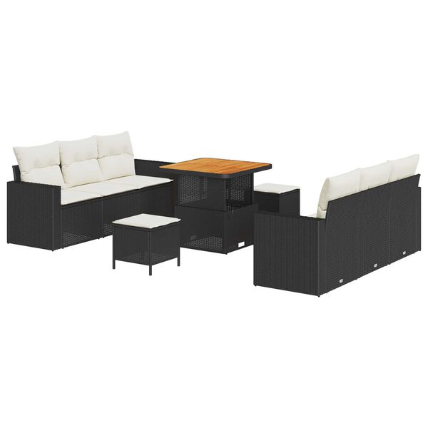 vidaXL Havesofa Sæt 9 pcs Sort polyrattan