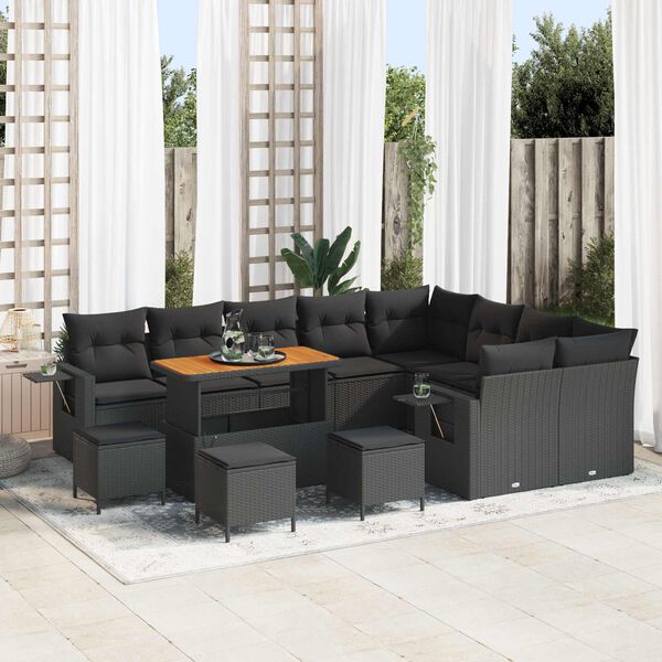 vidaXL Havesofa S&aelig;t 13 pcs Sort polyrattan