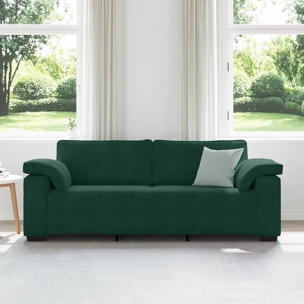 vidaXL 3-personers sofa 220x77x82 cm fl&oslash;jl m&oslash;rkegr&oslash;n