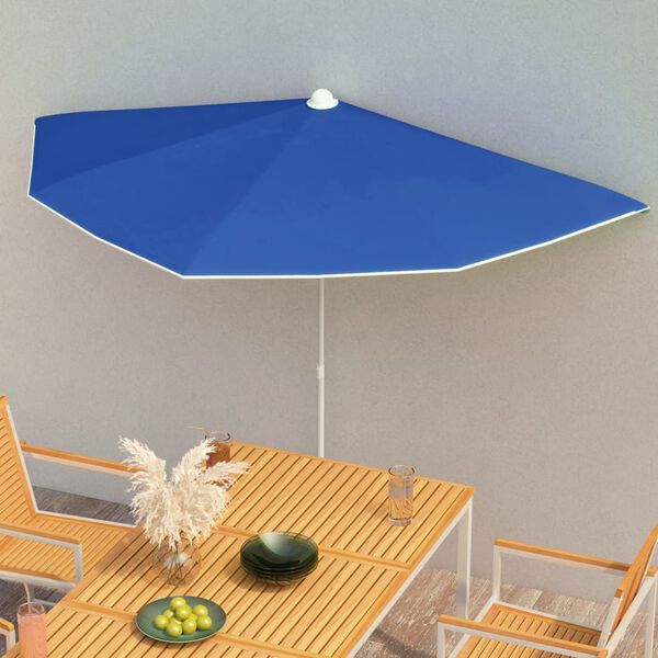 vidaXL halv parasol med stang 180x90 cm azurbl&aring;
