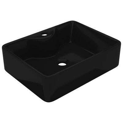Keramisk håndvask vandhanehul sort firkantet