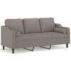 vidaXL 3-personers sofa med pyntepuder 180 cm stof gr&aring;brun