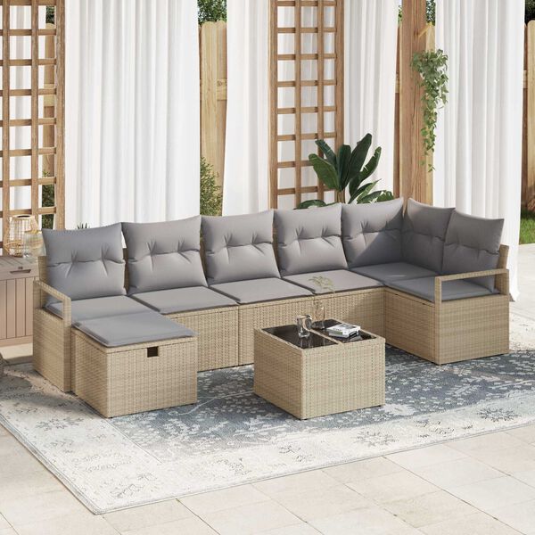 vidaXL Sofa S&aelig;t med pude 8 pcs Beige og lys gr&aring; polyrattan