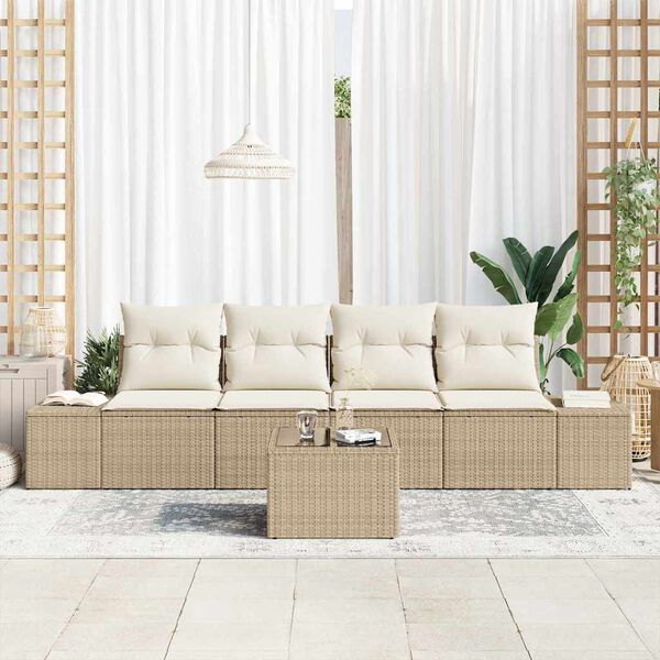 vidaXL Havesofa S&aelig;t med pude 5 pcs Beige og creme polyrattan