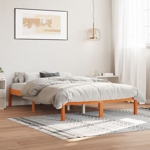 vidaXL sengeramme uden madras 120x190 cm massivt fyrretr&aelig; gyldenbrun