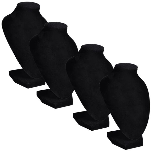 vidaXL halskædeholder buste flannel 4 stk. 9 x 8,5 x 15 cm sort