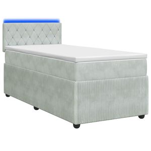 vidaXL Box Spring Seng med Madras og LED Lysegr&aring; 90 x 190 cm Fl&oslash;jl