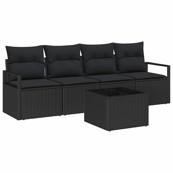 vidaXL Sofa S&aelig;t med pude med opbevaring 5 pcs Sort polyrattan