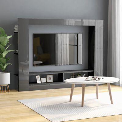 vidaXL tv-bord 152x22x113 cm konstrueret træ grå højglans