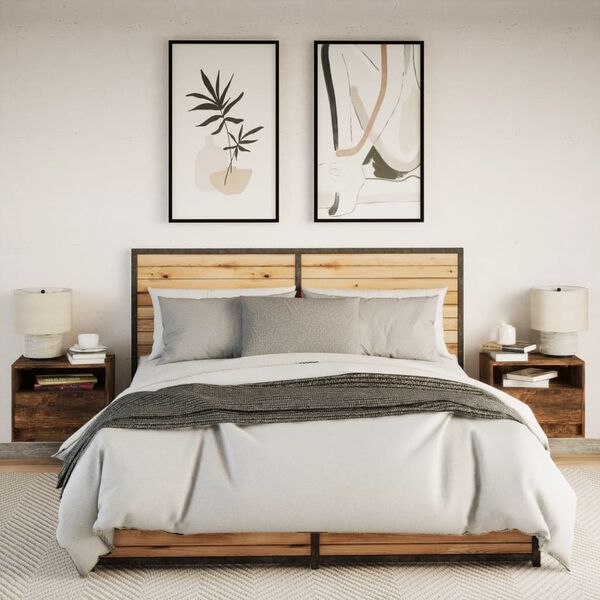 vidaXL v&aelig;gh&aelig;ngte sengeborde 2 stk. med LED-lys r&oslash;get egetr&aelig;sfarve