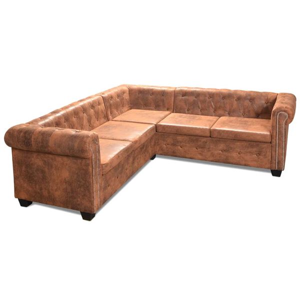 vidaXL 5-personers sofa i Chesterfield-look kunstl&aelig;der brun