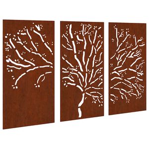 vidaXL udend&oslash;rs v&aelig;gdekoration 3 dele 105x55 cm tr&aelig;design cortenst&aring;l