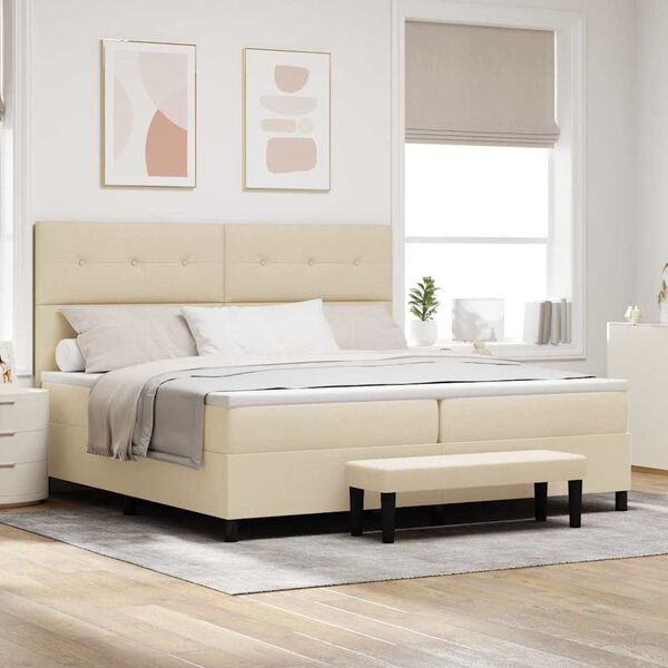 vidaXL Box spring seng med madras Creme 200 x 200 cm Stof
