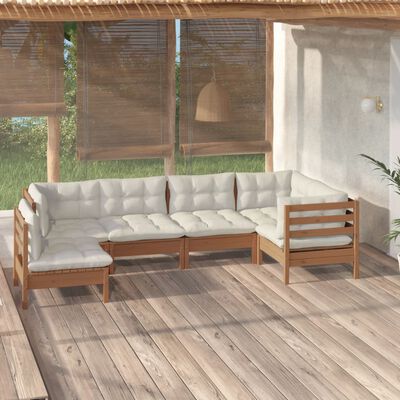 vidaXL loungesæt til haven 6 dele med hynder fyrretræ gyldenbrun