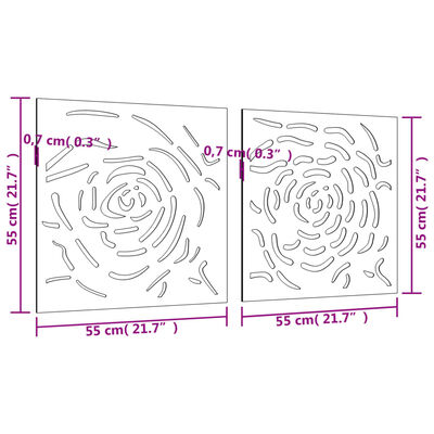 vidaXL udendørs vægdekoration 2 dele 55x55 cm rosedesign cortenstål