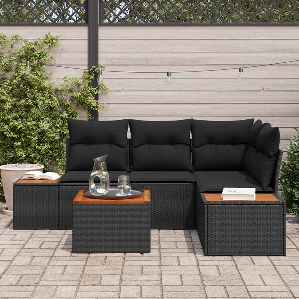 vidaXL Havesofa S&aelig;t med pude med opbevaring 4 pcs Sort Polyrattan