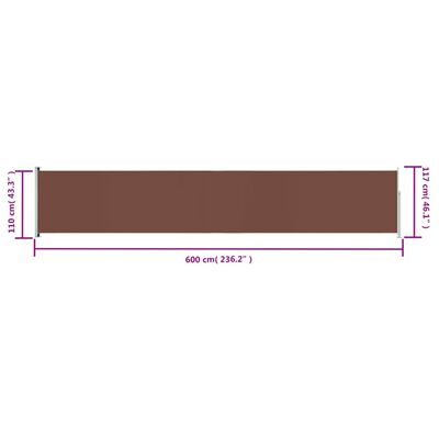 vidaXL sammenrullelig sidemarkise til terrassen 117x600 cm brun
