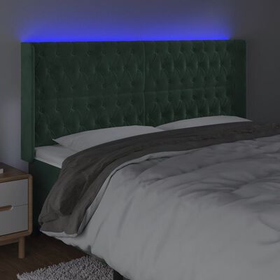 vidaXL sengegavl med LED-lys 203x16x118/128 cm fløjl mørkegrøn