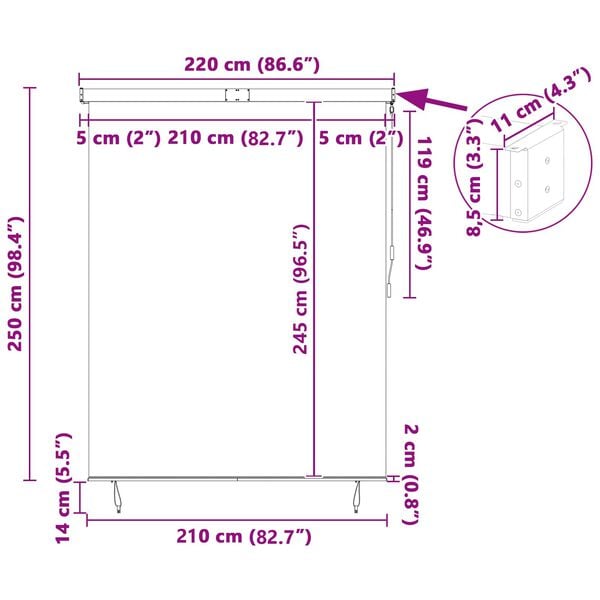 vidaXL Rullegardin Orange og Brun 200 x 250 cm Stof og Aluminium