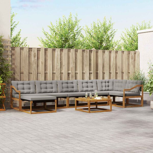 vidaXL Udend&oslash;rs sofagruppe 8 pcs Naturlig og Lys Gr&aring; Massivt Akacietr&aelig;