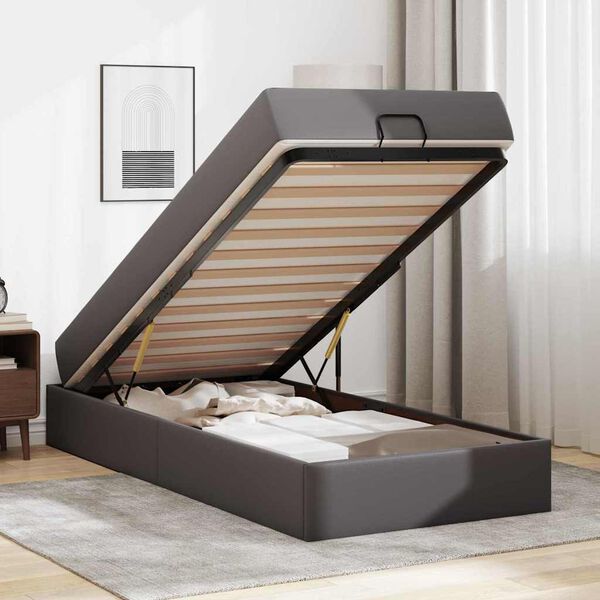 vidaXL Sengeramme med madras med madras 2 pcs Gr&aring; PVC