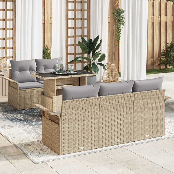 vidaXL Havesofa Sæt med pude med opbevaring 6 pcs Beige Poly Rattan