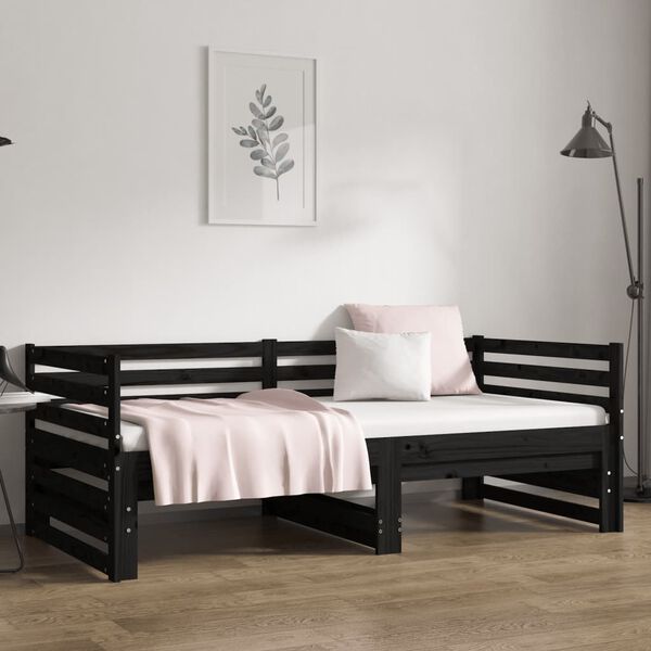 vidaXL daybed med udtræk 2x(90x190) cm massivt fyrretræ sort