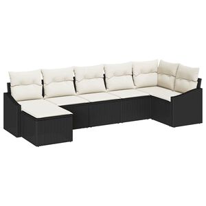 vidaXL Havesofa S&aelig;t med pude 7 pcs Sort og Cream polyrattan