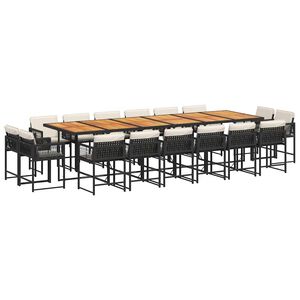 vidaXL spisebordss&aelig;t til haven 17 dele med hynder polyrattan sort