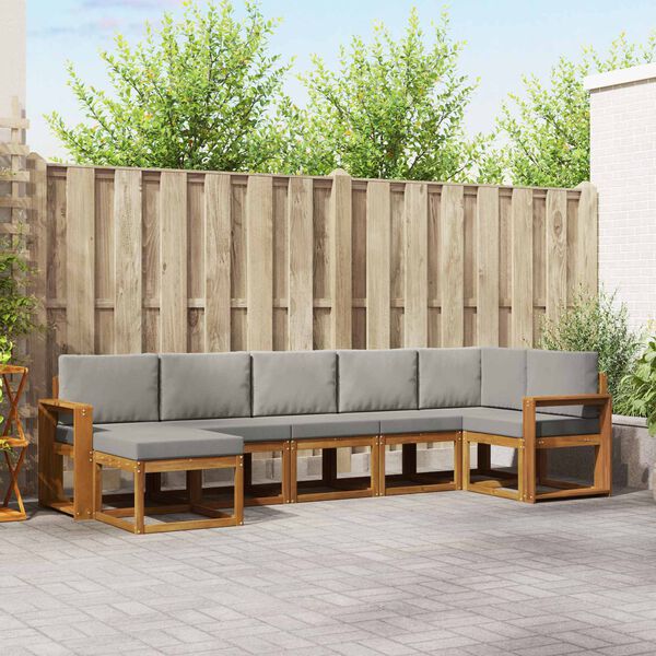 vidaXL Udend&oslash;rs sofagruppe med pude 7 pcs Naturlig og Lys Gr&aring;