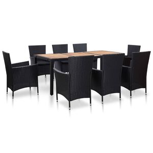 vidaXL udend&oslash;rs spisebordss&aelig;t 9 dele med hynder polyrattan sort