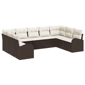 vidaXL Sofa S&aelig;t med pude 9 pcs Brun Poly Rattan