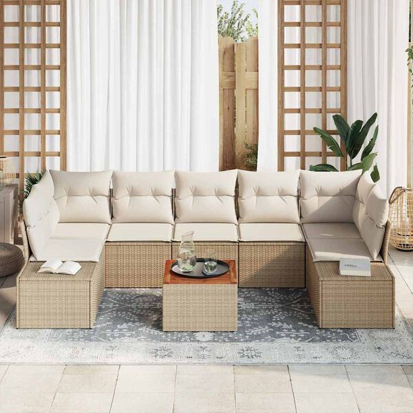 vidaXL Havesofa S&aelig;t med pude 8 pcs Beige polyrattan