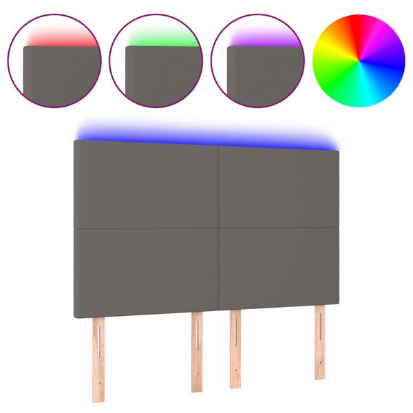 vidaXL sengegavl med LED-lys 144x5x118/128 cm kunstl&aelig;der gr&aring;