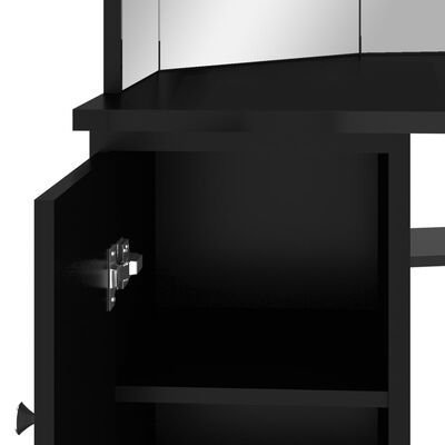 vidaXL toiletbord til hjørne med LED-lys 111x54x141,5 cm sort