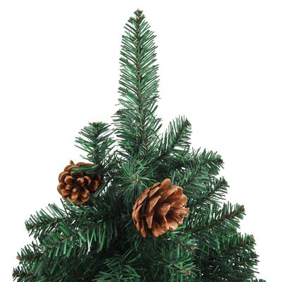vidaXL smalt juletræ med ægte træ og grankogler 210 cm PVC grøn