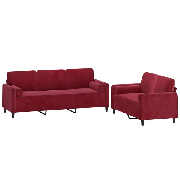 vidaXL sofas&aelig;t 2 dele med pyntepuder og hynder velour vinr&oslash;d