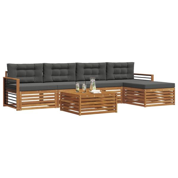 vidaXL Udend&oslash;rs sofagruppe med pude 6 pcs Naturlig og Antracit