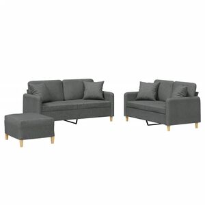 vidaXL sofas&aelig;t 3 dele med puder stof m&oslash;rkegr&aring;