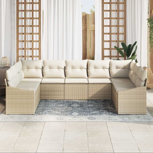 vidaXL Sofa S&aelig;t med pude 9 pcs Beige polyrattan