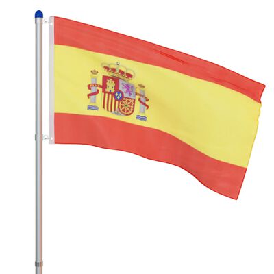 vidaXL Spaniens flag og flagstang 6 m aluminium